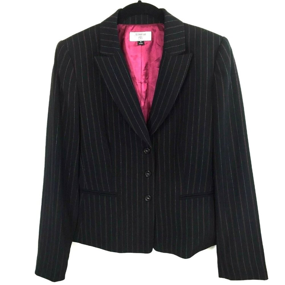 Stresa Pinstripe Blazer Black Pink White Size 8 Black Pink White Stripes